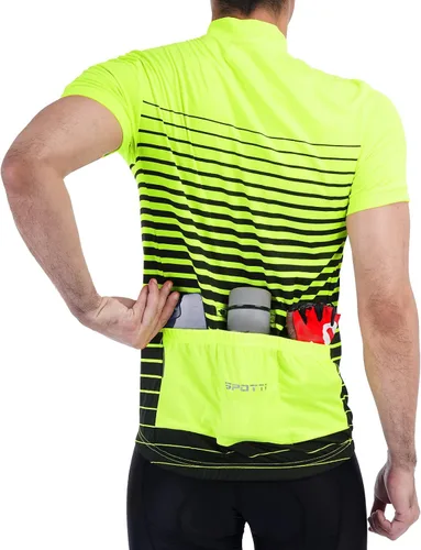Vista 2 de Spotti Camiseta de ciclismo de manga corta con 3 bolsillos traseros, absorbe la humedad, transpirable, de secado rápido
