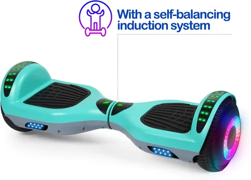 Vista 2 de SISIGAD - Hoverboard con parlante Bluetooth y luces LED, aeropatineta eléctrica inteligente de auto equilibrio 6.5 pulgadas, para niños