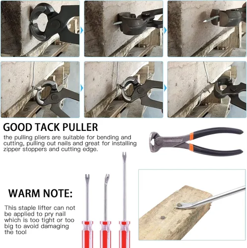 Vista 6 de Glarks Juego de 4 herramientas para quitar uñas, incluye alicates de corte de extremo de 7 pulgadas, punta en U flexible de 4 pulgadas y extractor