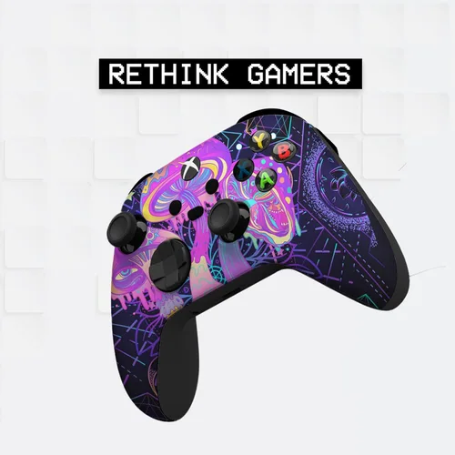 Vista 5 de Psychedelic Mushrooms Customised Wireless Controller for Xbox by BCB. Original Xbox Controller Compatible with Xbox One Series X & S Console.