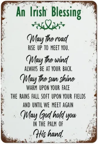 Cosrkee Letreros de metal del Día de San Patricio, arte de pared de bendición irlandesa May The Road Rise Up To Meet You, decoración del hogar,