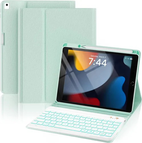 Vista 12 de OYEEICE Funda para iPad de 9ª generación con teclado de 10.2 pulgadas 2021, teclado BT desmontable con magnético, funda para iPad Air de 3ª