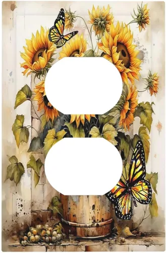 Vista 100 de Cubiertas de tomacorrientes, mármol negro y dorado, hojas blancas doradas, 1 palanca, 1 combinación basculante, placa decorativa de pared, placa