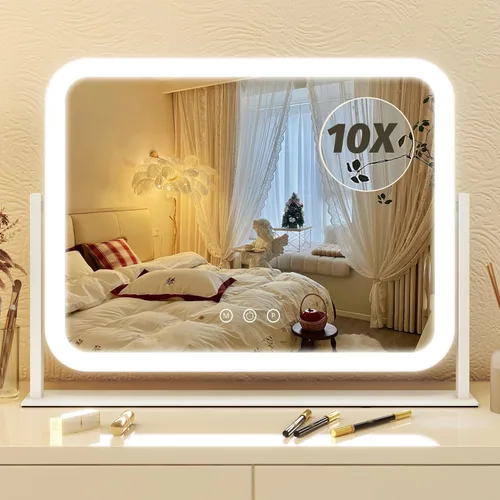 Vista 10 de FENNIO Espejo de tocador con luces – Espejo de maquillaje con luz LED de 15"x12.6", espejo de maquillaje grande con luces, pantalla táctil