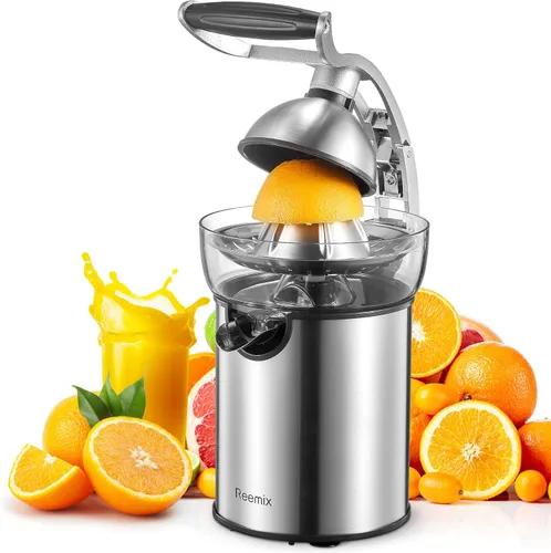 Vista 9 de Exprimidor Eléctrico de Cítricos, Exprimidor de Naranja con Dos Conos Intercambiables, Adecuado para Naranja, Limón y Toronja, Acero Inoxidable