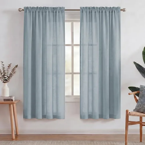 Vista 57 de Turquoize - Cortinas semitransparentes para sala de estar, cortinas de lino texturizado para dormitorio, con bolsillo para barra, tratamiento