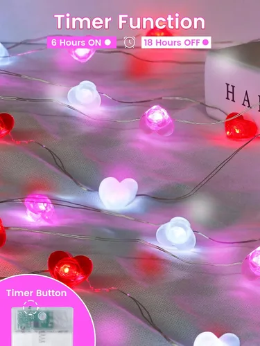 Vista 89 de Paquete de 2 guirnaldas de luces LED, funcionan con pilas, 5 m, 50 luces intermitentes, temporizador, impermeables, para habitaciones, bodas