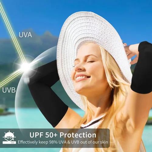 Vista 3 de Achiou Mangas de Brazo de Seda de Hielo Refrigerante, Mangas de Protección Solar UV de Verano, de Compresión UPF 50+ para Mujeres, Voleibol