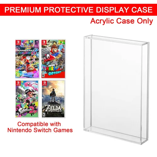Vista 3 de CaSZLUTION Clear Acrylic Video Game Box Protector Case Compatible for Nintendo Switch Game Case, 3mm Thick Dustproof Wall Storage Holder Game