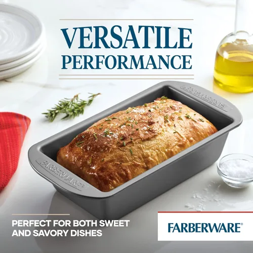 Vista 3 de Farberware Utensilios para hornear antiadherente de 9 pulgadas x 5 pulgadas molde para pan, gris