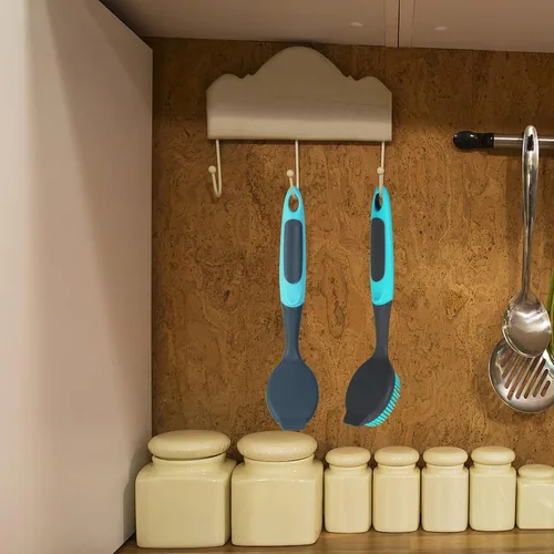Vista 6 de PHYEX Paquete de 2 cepillos de platos con asa, cepillo suave para lavar platos de cocina, para limpiar ollas, sartén, fregadero
