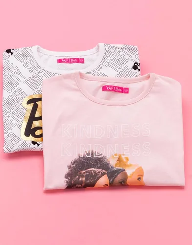 Vista 14 de Barbie Camiseta 2 Pack Niñas Niños Muñeca Logo Rayas Negro Y Blanco Top 3-4 Años, Negro