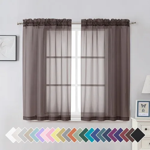 Vista 215 de Aiyufeng 2 paneles de cenefa transparente negra de 14 pulgadas de largo, cortinas cortas para dormitorio, cortinas de cocina para ventana pequeña
