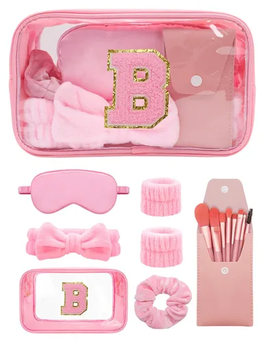 Vista 36 de Juegos de regalo para mujer, bolsa de maquillaje inicial con juego de brochas de maquillaje, regalos de despedida de soltera, kit de spa rosa