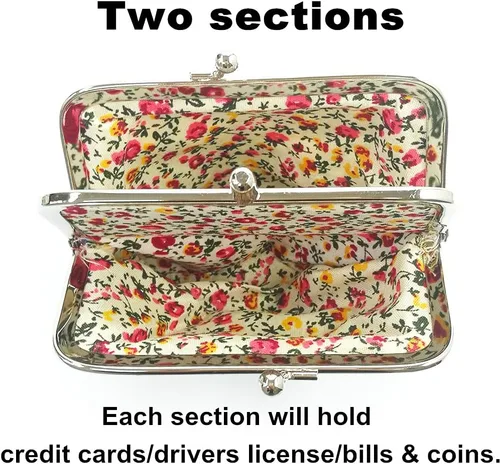 Vista 3 de Monedero con adorable diseño floral y hebilla, bolso vintage de cierre suave
