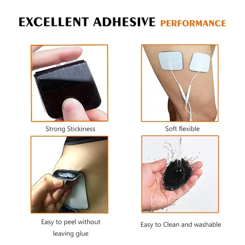 Vista 3 de Electrodos SM 24 unidades TENS - Almohadillas de repuesto de 2 x 2, electrodos sin látex, conectores de clavija de 0.079 in, cables de plomo