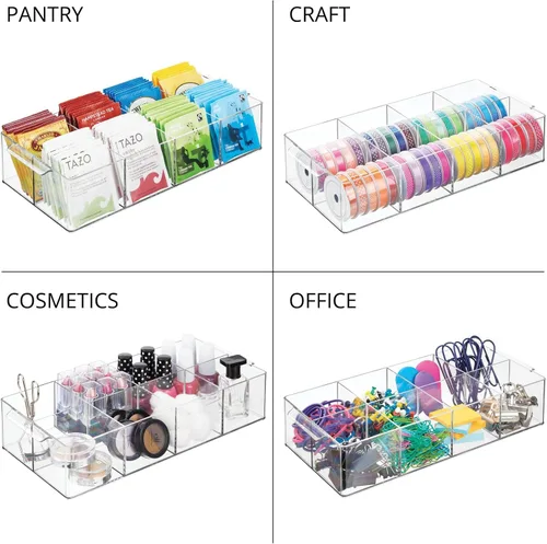 Vista 7 de mDesign - Recipiente organizador compacto de plástico para almacenamiento de té, 8 secciones divididas, asas integradas; soporte para bolsitas