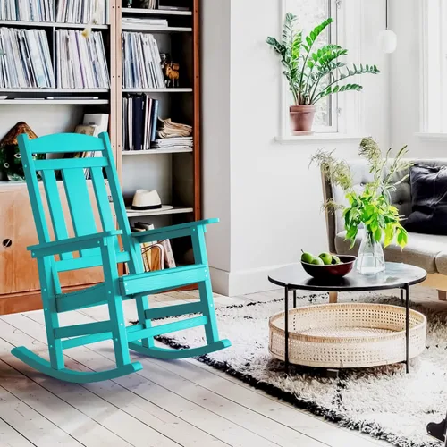 Vista 6 de LUE BONA - Silla mecedora para exteriores, resistente al clima, de plástico HDPS, con capacidad de 350 libras, mecedora de porche de gran