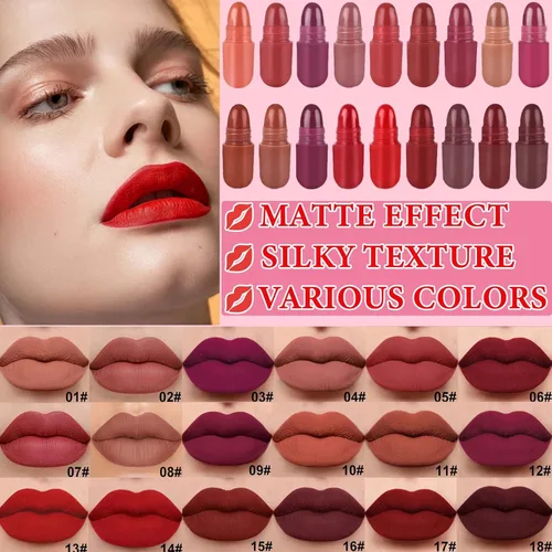 Vista 2 de Juego de 18 pastillas de cápsula de lápiz labial, mini juego de lápices labiales de maquillaje mate, de larga duración, impermeable, lindo, lápiz