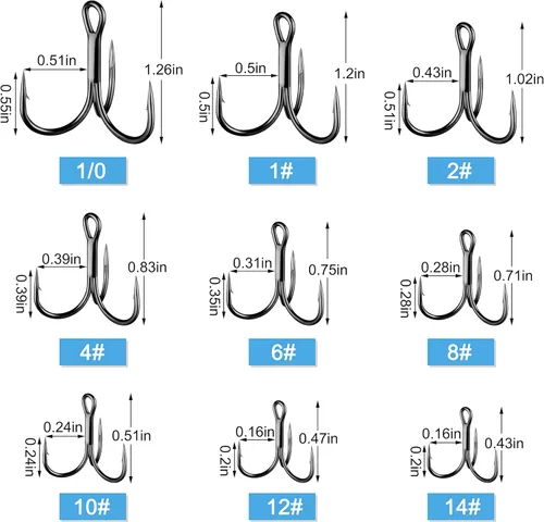 Vista 3 de Treble Fishing Hooks, 110pcs Super Sharp Triple Fish Hook Classic Round Bend High Carbon Steel Treble Hooks Barbed for Catfish Bass Trout Freshwater