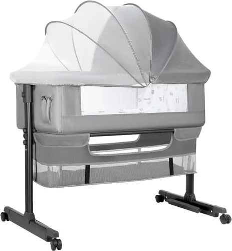 Vista 7 de YADAQE Cuna de bebé, moisés junto a la cama, fácil de plegar, cuna portátil estilo moisés estilo 2025 nueva para niña/niño (Gris Oscuro)