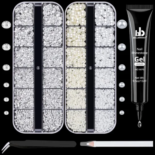 Vista 11 de Kit de pedrería para uñas BELLEBOOST, 15ml de pegamento de gel con strass + gemas coloridas + cristales de vidrio flatback AB y gemas transparentes