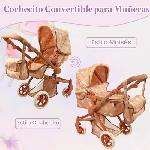 Vista 2 de Cochecito de Bebé Convertible Combinado para Muñecas para Niñas de 3 Años en Adelante Cochecito de Juguete para Muñecas Bebé, Moisés Plegable