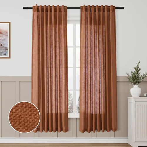 Vista 229 de Aersas Aqua Green Linen Curtains 84 Inches Long 2 Panels Set Back Tab Rod Pocket Living Room Curtain Farmhouse Rustic Light Filtering Hook Drapes