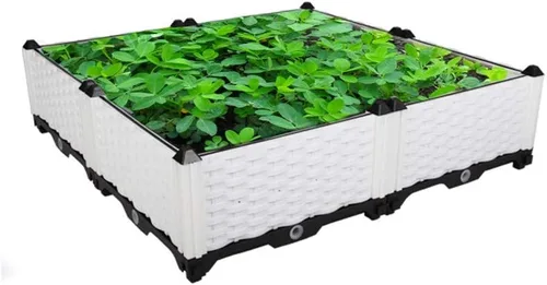 Vista 24 de Hershii Kits de cama elevada de jardín, contenedores rectangulares de plástico para plantas profundas, para interiores y exteriores, verduras, Blanco