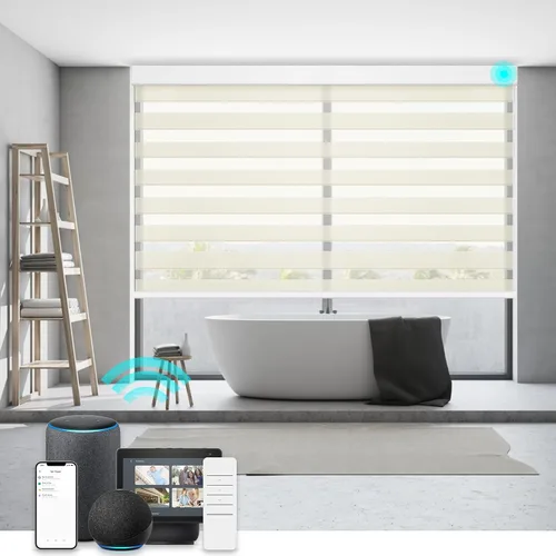 Vista 10 de Changshade Persianas de cebra de tamaño personalizado, sin cordón, para interiores, privacidad, doble capa para sala de estar, dormitorio, baño