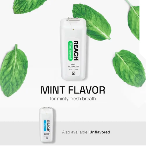 Vista 6 de REACH Hilo dental encerado, menta, removedor de placa para dientes, resistente al desgarro, el hilo dental se desliza suavemente, fácil de usar