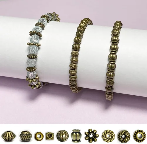 Vista 6 de Heather's cf Cuentas espaciadoras de metal, calidad duradera y estilo antiguo, espaciadores de cuentas de latón surtidos para pulseras, collares