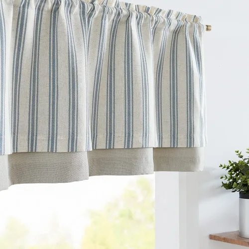Vista 10 de jinchan Cortinas opacas con cenefa geométrica a rayas bohemias de doble capa para ventanas de 18 pulgadas, tratamiento de ventana de granja
