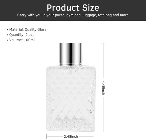 Vista 2 de Botellas de cristal del atomizador del perfume de 3.4 fl oz/3.4oz, 2pcs botella de perfume vacía recargable atomizador, atomizador portátil