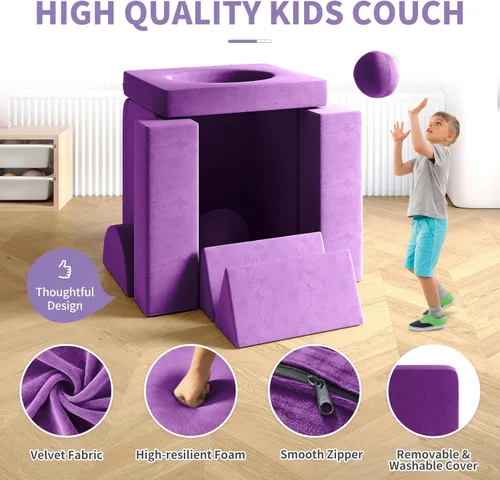 Vista 34 de 12 sofás modulares de juego para niños con 2 bolas y túnel, sofás de juego para niños pequeños para sala de juegos, sofás modulares para juego