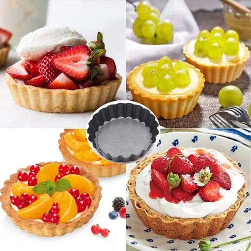 Vista 5 de Mini sartenes para tartas, antiadherentes de 4 pulgadas, mini sartén para quiche con parte inferior extraíble, juego de 6 (4 pulgadas)