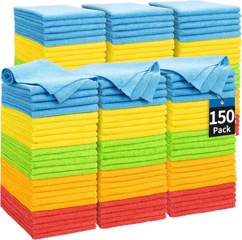 Vista 28 de Toallas de microfibra para automóviles, paquete de 24 paños de limpieza de microfibra, toallas de limpieza de 11.5 x 11.5 pulgadas, absorbentes a