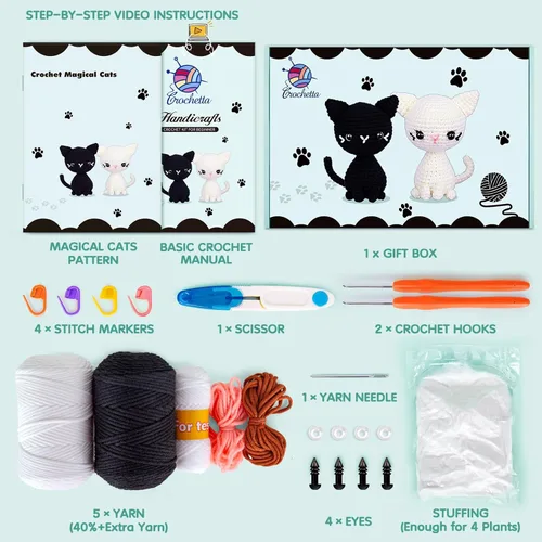 Vista 3 de Kit de ganchillo para principiantes, kit de inicio de ganchillo con tutoriales en video paso a paso, kits de animales de ganchillo para adultos