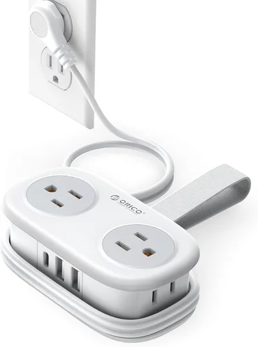 Vista 10 de ORICO Regleta de alimentación de viaje púrpura de 4 pies con 4 salidas de CA, 2 puertos USB-A y 1 puerto USB-C, cable de extensión de enchufe plano