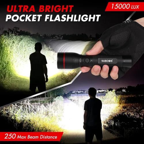 Vista 3 de SUBOOS Linterna recargable LED X50 Pro, súper brillante 15000 Lux, larga duración, USB-C, compacta, resistente, 5 modos tácticos, rango de 820.2 ft