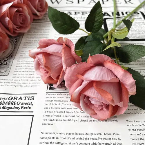 Vista 5 de UKELER - 12 piezas de flores de seda artificiales, rosas falsas con tallos largos, flores de rosa artificiales para ramo de novia, boda, decoración