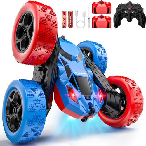 Vista 25 de Hamdol Auto de control remoto para niños, auto de acrobacias RC giratorio de 360°, vehículo eléctrico 4WD de doble cara con luces LED, autos