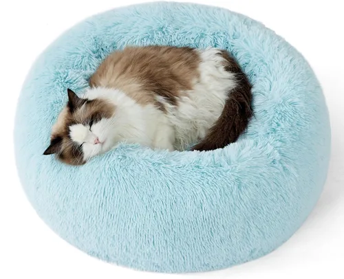 Vista 72 de Bedsure - Cama calmante para perros pequeños y medianos, lavable, con forma de dona, antideslizante, afelpada, esponjosa, pelo sintético, cama