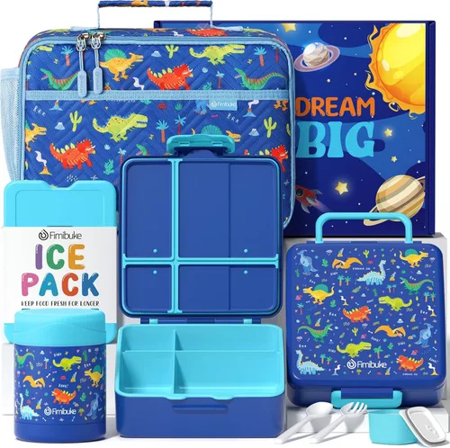 Vista 17 de Fimibuke Lonchera Bento para niños con 4 compartimentos, bolsa de almuerzo aislada, tarro térmico de acero inoxidable al vacío, paquete de hielo