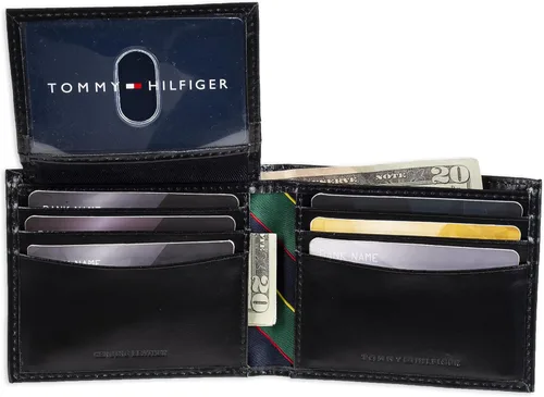 Vista 4 de Tommy Hilfiger Cartera de piel auténtica para hombre con ventana de identificación y múltiples ranuras para tarjetas