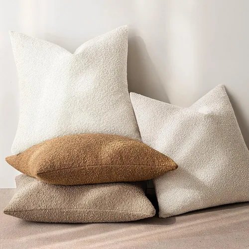 Vista 5 de MIULEE Juego de 2 fundas de almohada decorativas de 16 x 16 pulgadas para sofá o cama, fundas de almohada neutras con textura de boucle, color beige