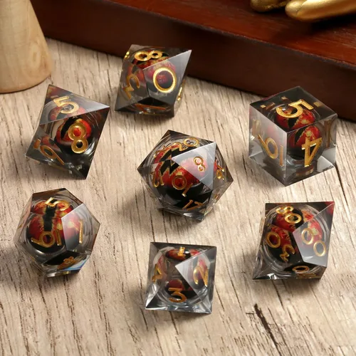 Vista 124 de DNDND Dados de Resina Ojo DND de Borde Afilado Dado de D&D con Estuche de Regalo para Juego de Dungeons and Dragons (Ojo de Dragón Verde)