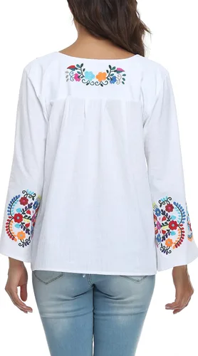 Vista 7 de YZXDORWJ Blusa de verano con bordado bohemio mexicano bohemio para mujer