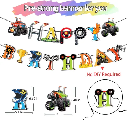 Vista 2 de Cartel de cumpleaños de camión monstruo, decoración de cumpleaños de camiones monstruos, monstruos, camiones, feliz cumpleaños, pancartas