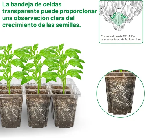 Vista 5 de Bonviee Paquete de 5 bandejas de inicio de semillas con luz para plantas, kits de bandejas de inicio de plántulas elevadas con cúpulas de humedad
